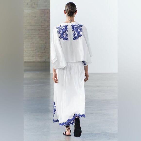 Zara Co-Ord Set Embroidered Blouse And Skirt - Picture 12 of 15